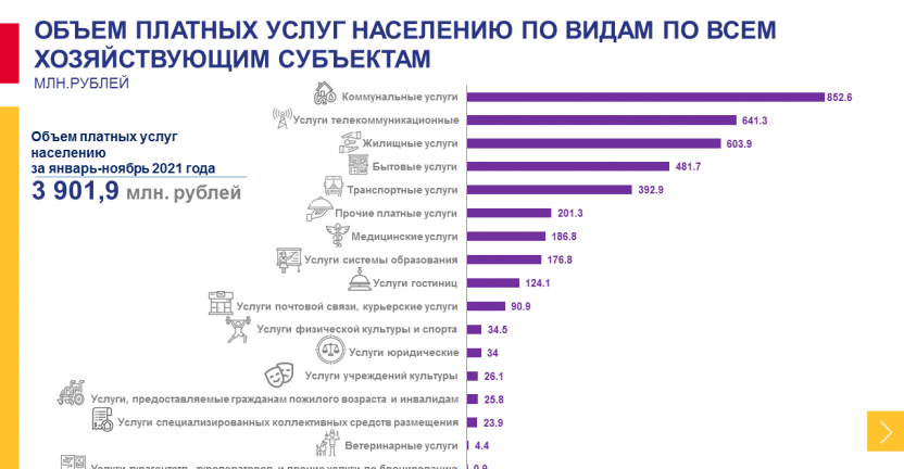 Сведения об объеме платных услуг населению по видам Чукотского автономного округа за январь-ноябрь 2021 года